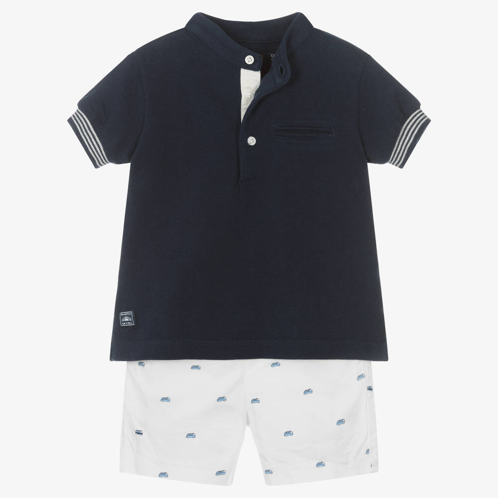 Mayoral-Boys Blue & White Cotton Shorts Set  | Childrensalon Outlet