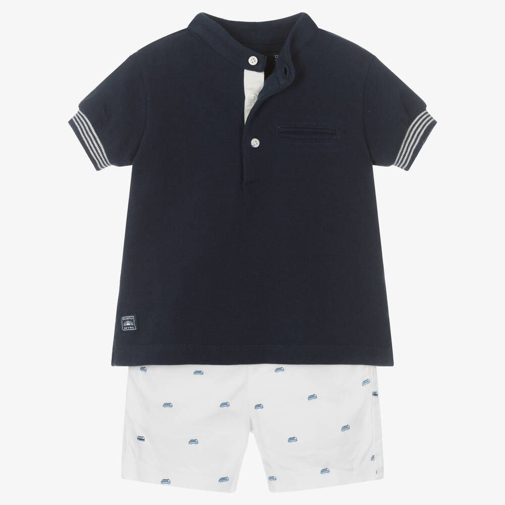 Mayoral - Boys Blue & White Cotton Shorts Set  | Childrensalon