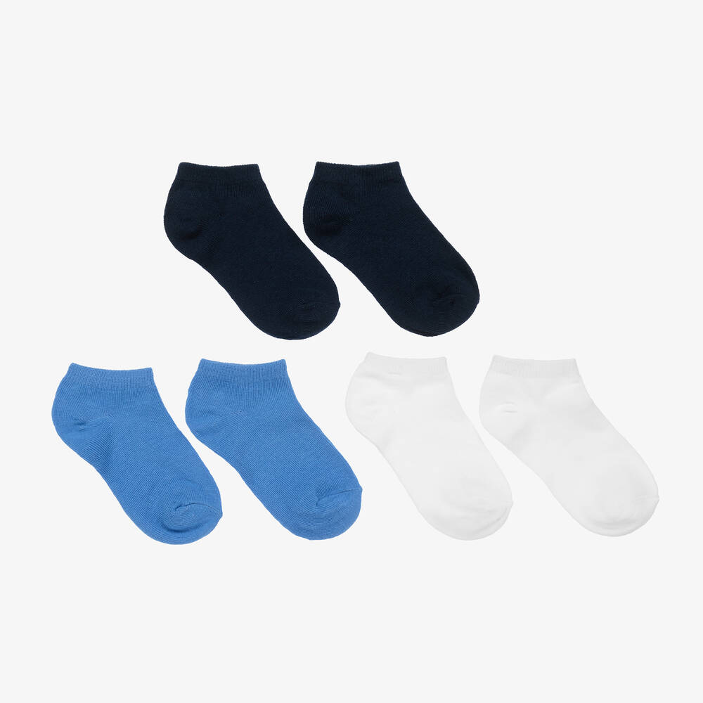 Mayoral - Boys Blue & White Cotton Socks (3 Pack) | Childrensalon
