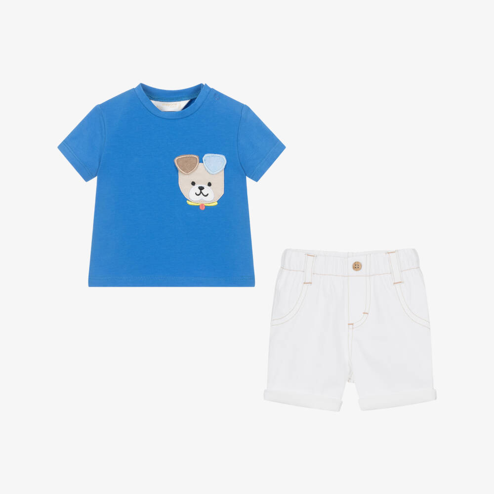 Mayoral Newborn-Boys Blue & White Puppy Outfit | Childrensalon Outlet