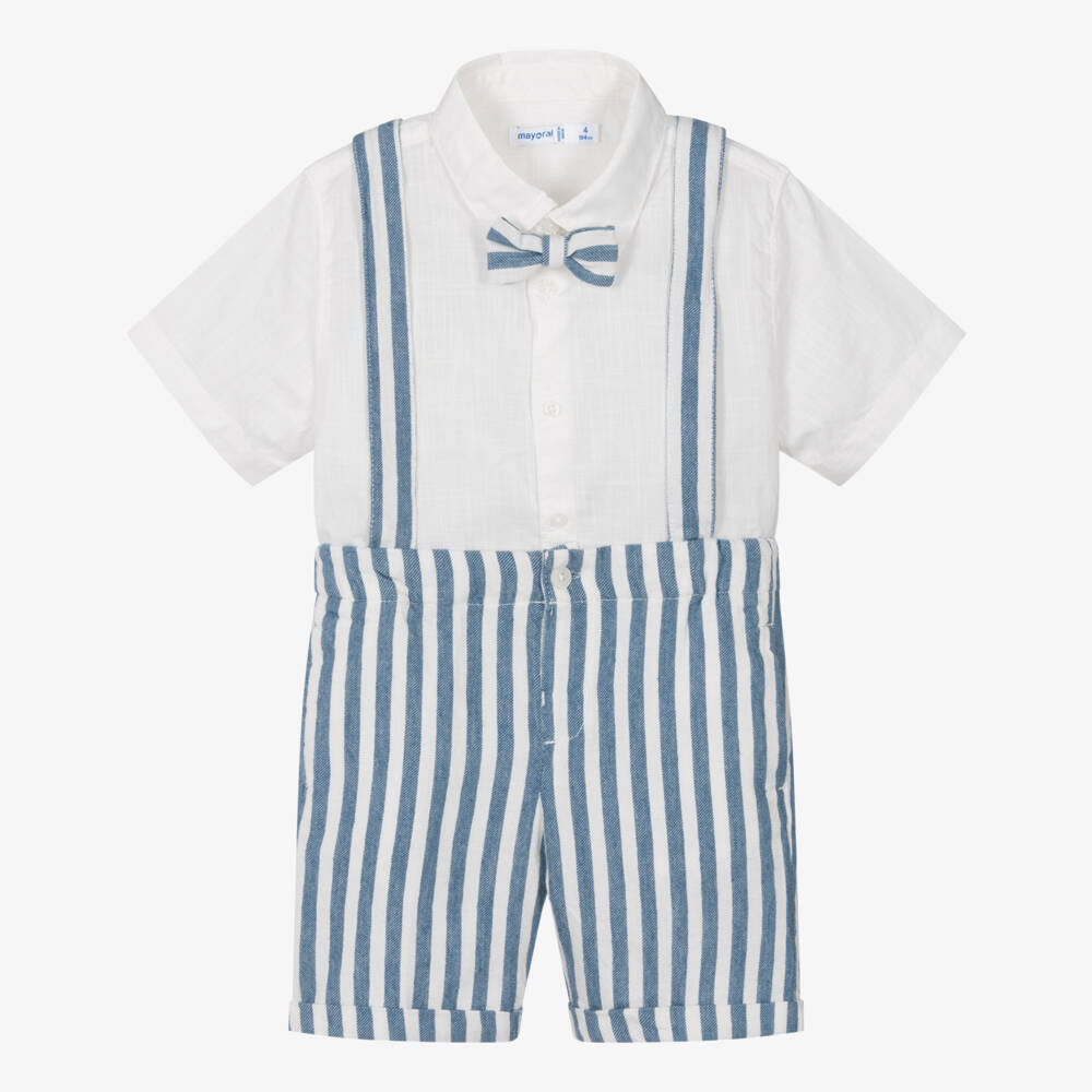 Mayoral-Boys Blue & White Striped Ensemble | Childrensalon Outlet