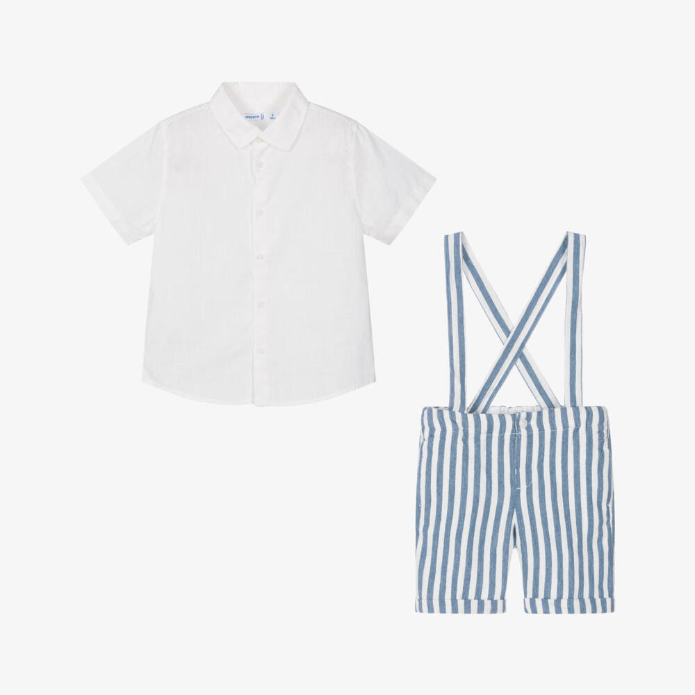 Mayoral-Boys Blue & White Striped Ensemble | Childrensalon Outlet