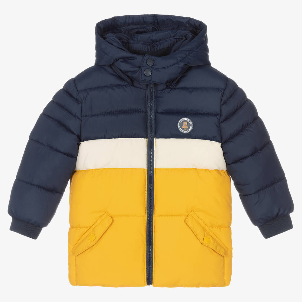 Mayoral-Boys Blue & Yellow Puffer Coat | Childrensalon Outlet