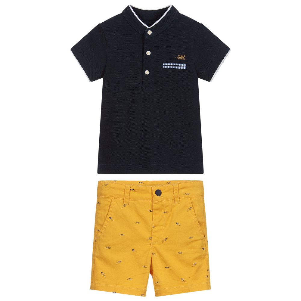 Mayoral-Синий топ и желтые шорты для мальчиков | Childrensalon Outlet