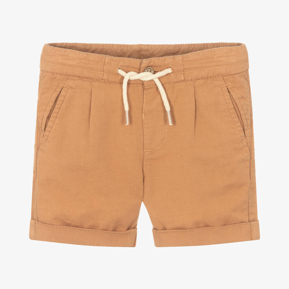 Mayoral-Boys Brown Cotton & Linen Shorts | Childrensalon Outlet
