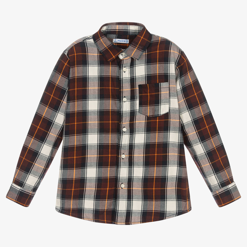 Mayoral - Boys Burgundy Red Checked Shirt | Childrensalon