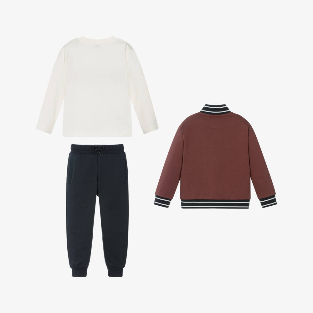 Mayoral-Boys Burgundy Red & Navy Blue 3 Piece Cotton Tracksuit | Childrensalon Outlet