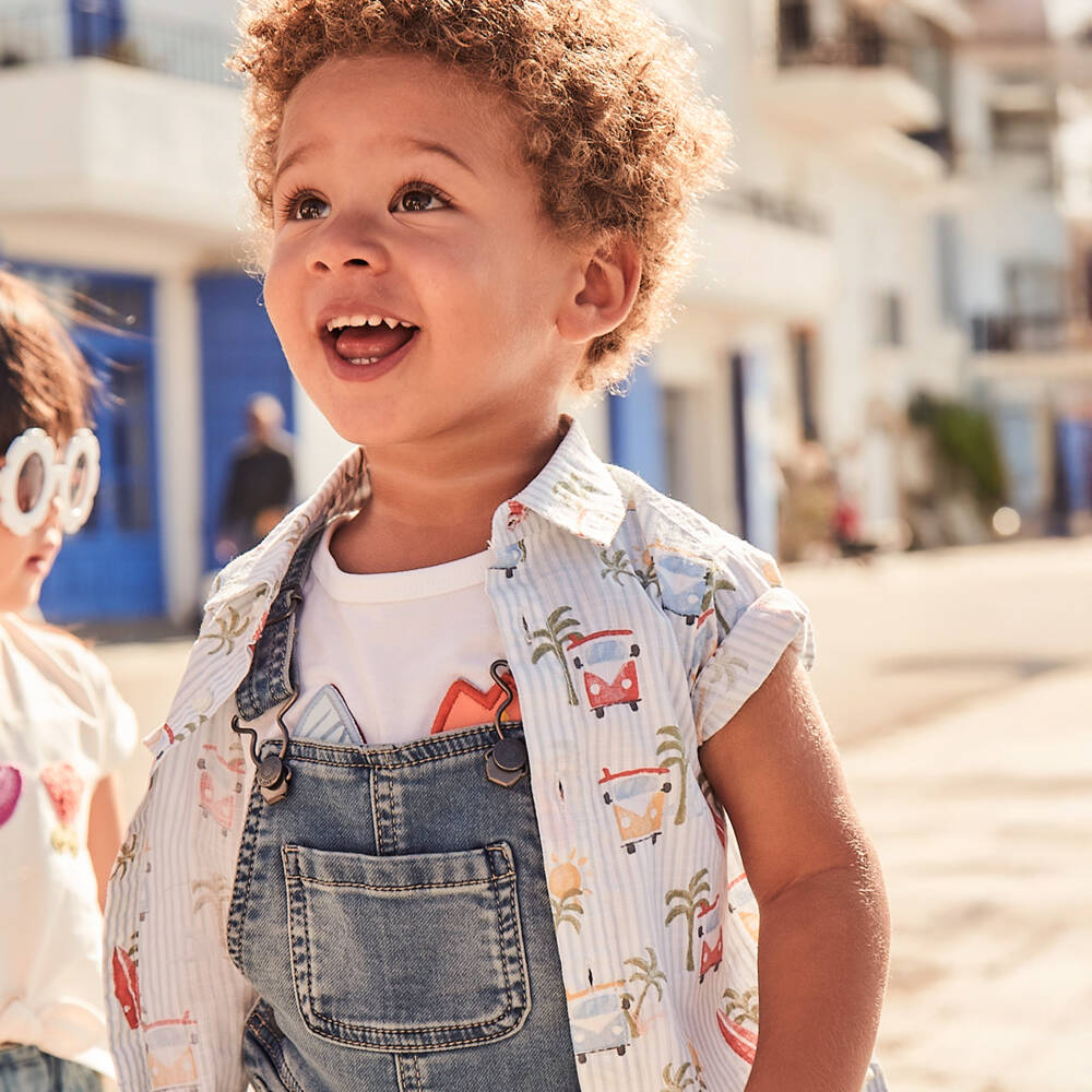 Mayoral-Boys Camper Print Blue Cotton Shirt | Childrensalon Outlet