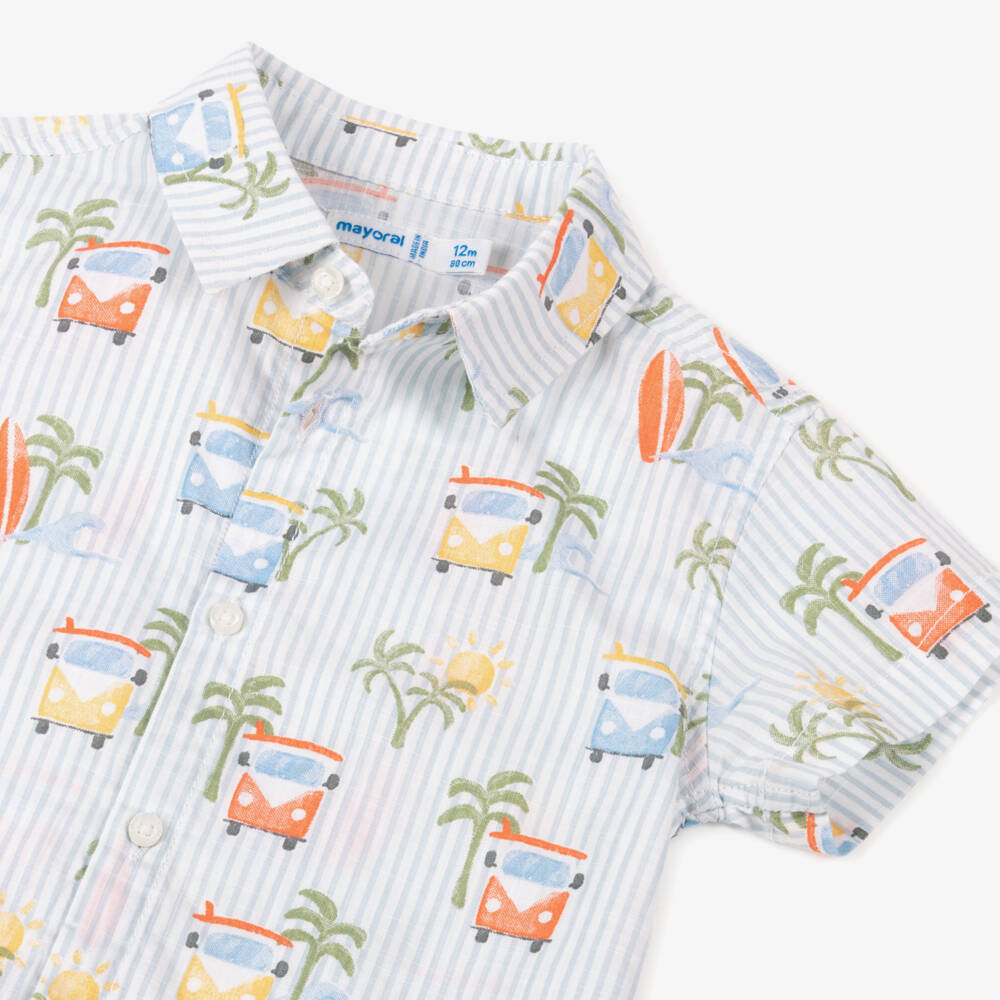 Mayoral-Boys Camper Print Blue Cotton Shirt | Childrensalon Outlet