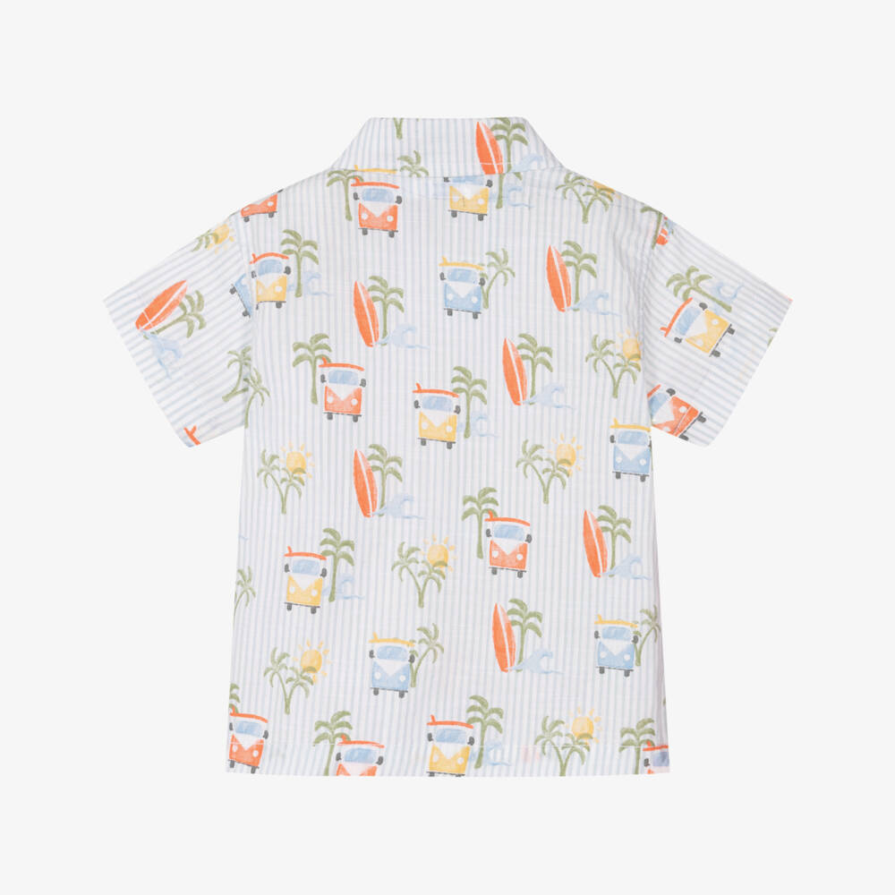 Mayoral-Boys Camper Print Blue Cotton Shirt | Childrensalon Outlet