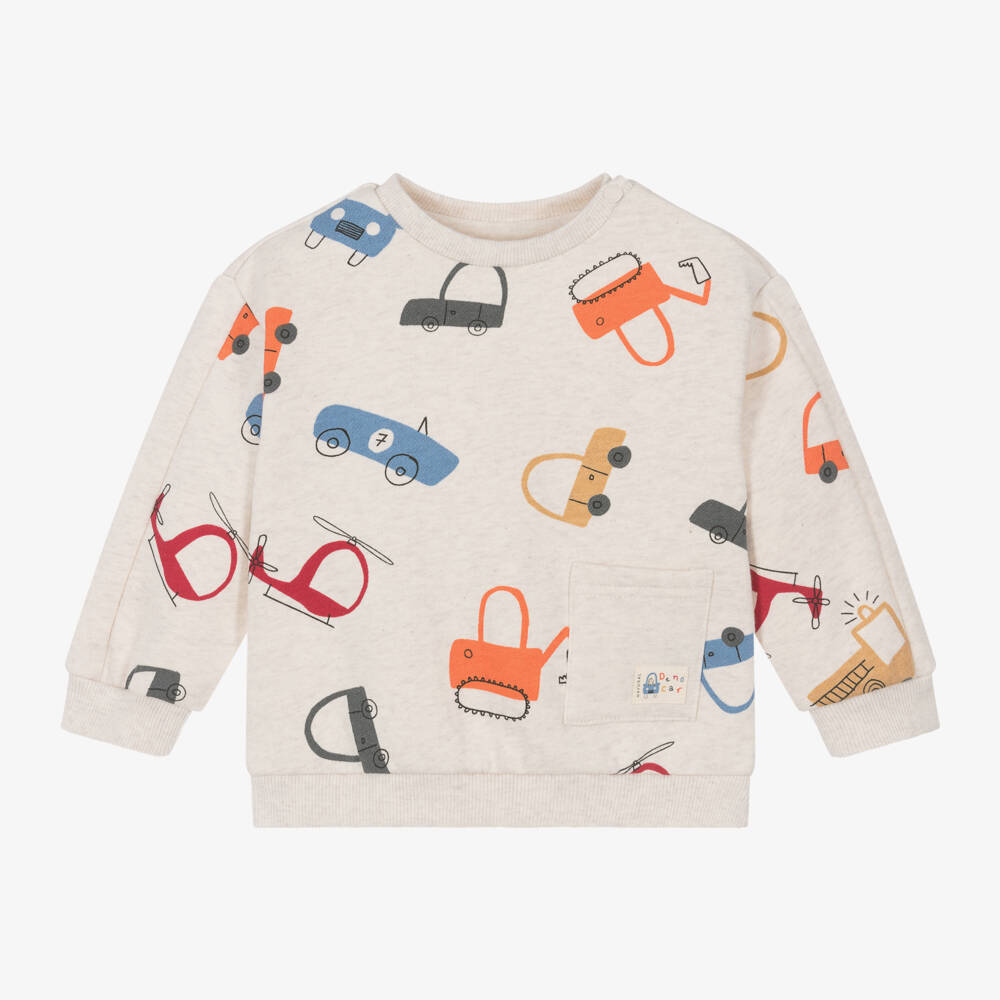 Mayoral-Boys Car Pattern Beige Sweatshirt | Childrensalon Outlet