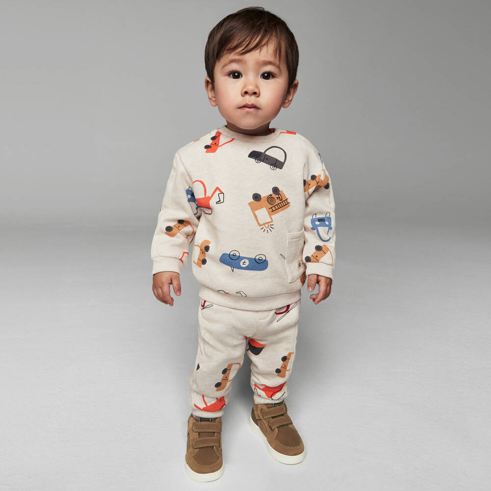 Mayoral-Boys Car Pattern Beige Sweatshirt | Childrensalon Outlet