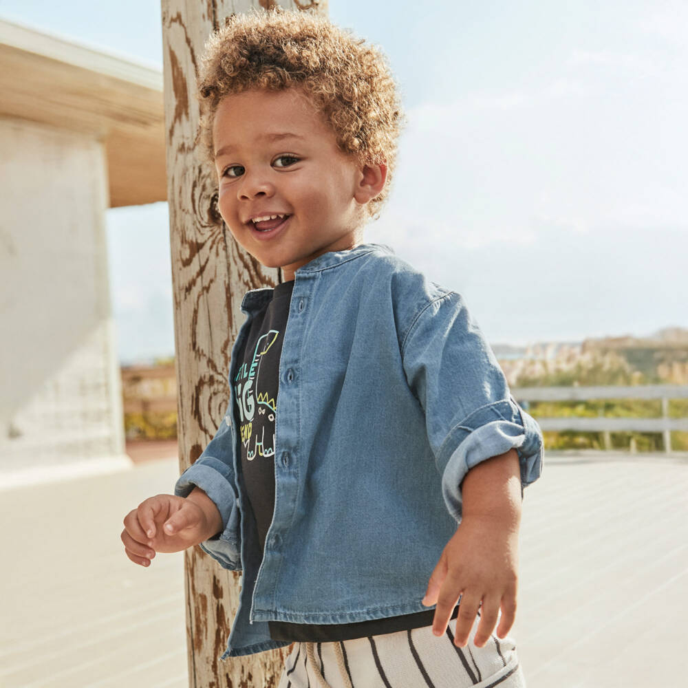 Mayoral-Boys Chambray Collar-Free Shirt | Childrensalon Outlet
