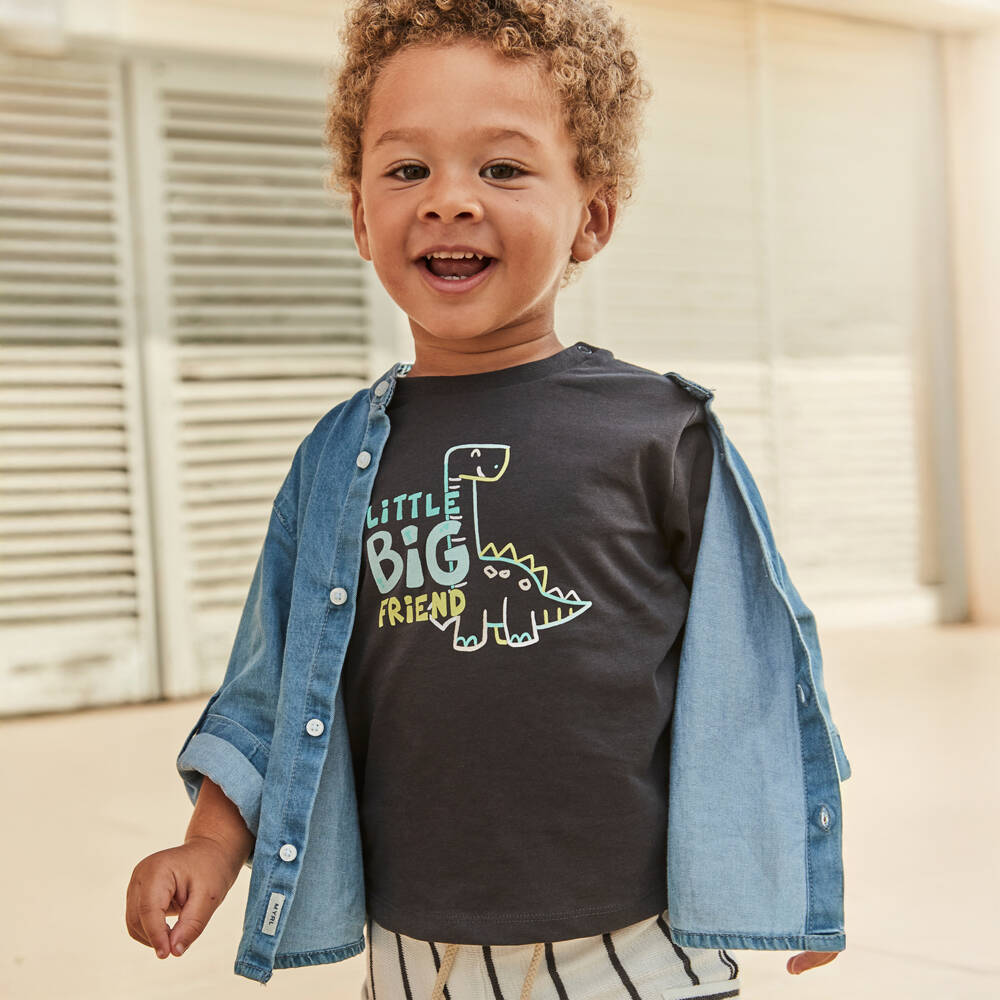 Mayoral-Boys Charcoal Dino Cotton Tee | Childrensalon Outlet