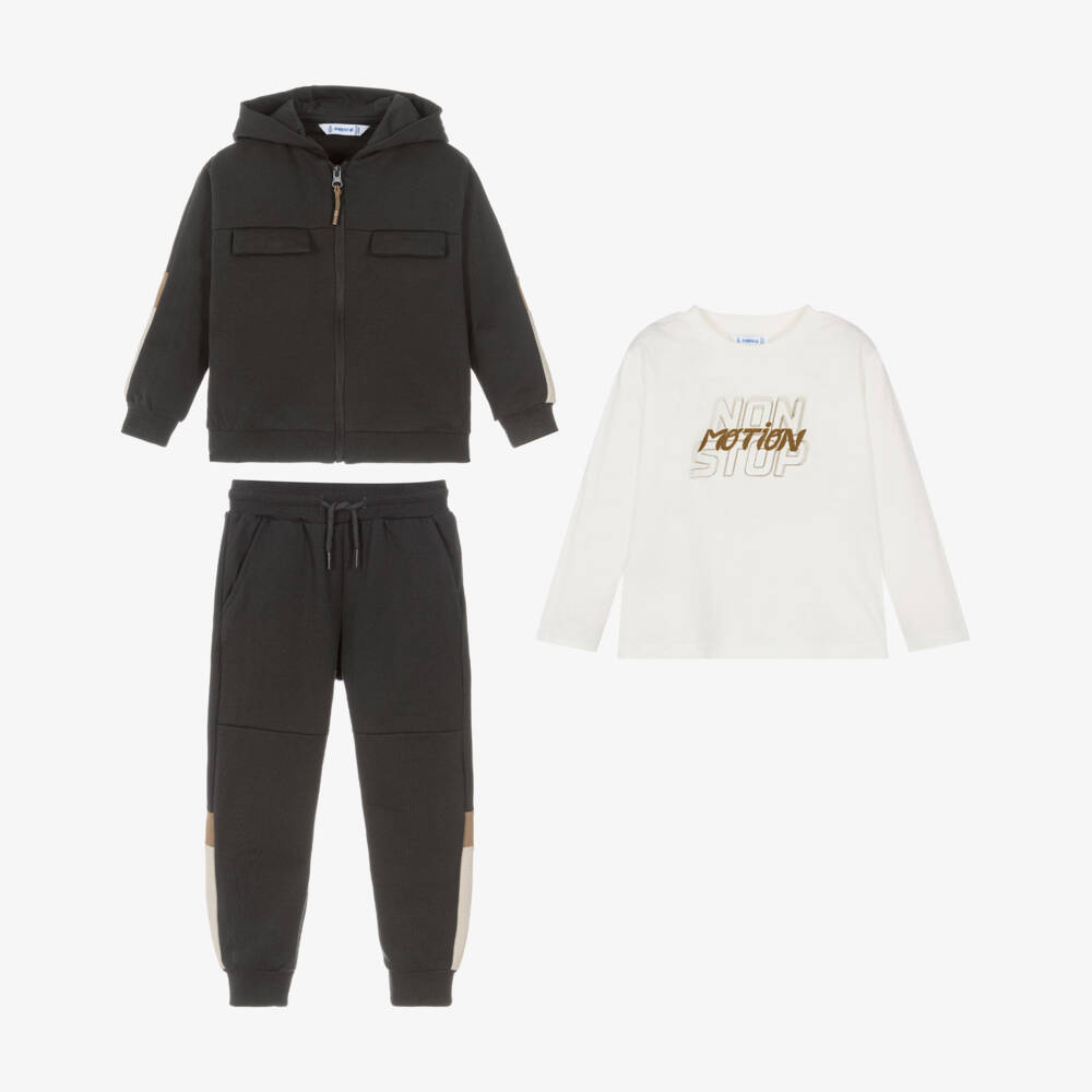 Mayoral-Boys Charcoal Grey Cotton Tracksuit Set | Childrensalon Outlet