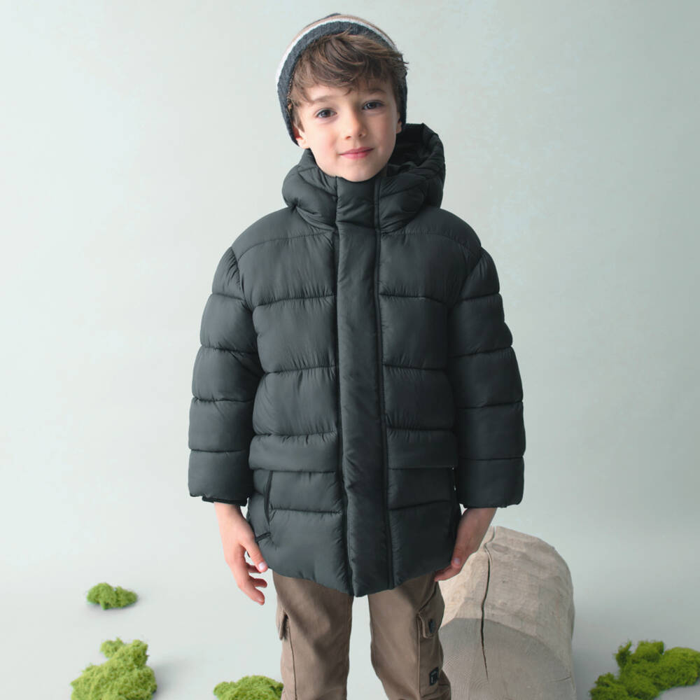 Mayoral-Boys Charcoal Hooded Puffer Jacket | Childrensalon Outlet