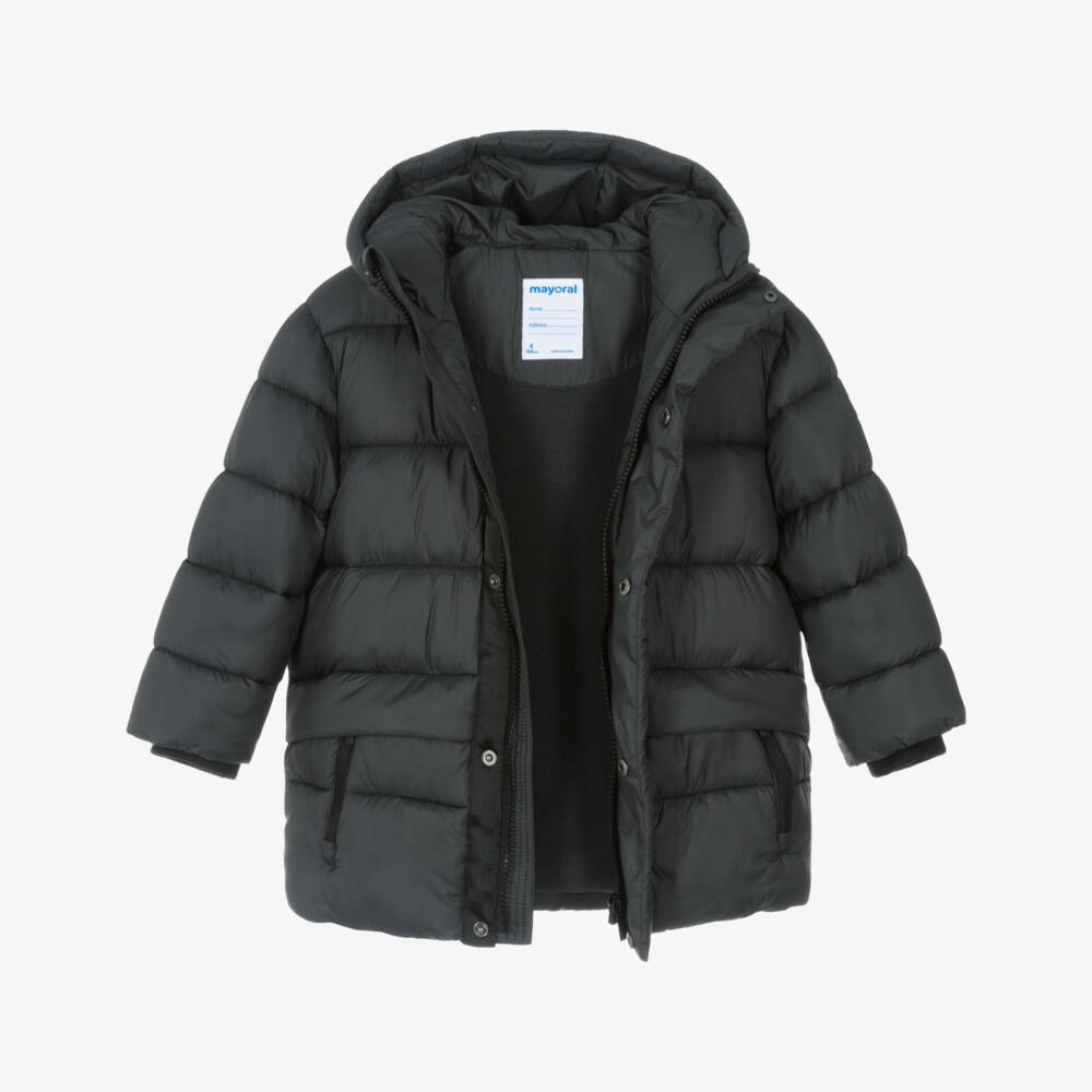 Mayoral-Boys Charcoal Hooded Puffer Jacket | Childrensalon Outlet