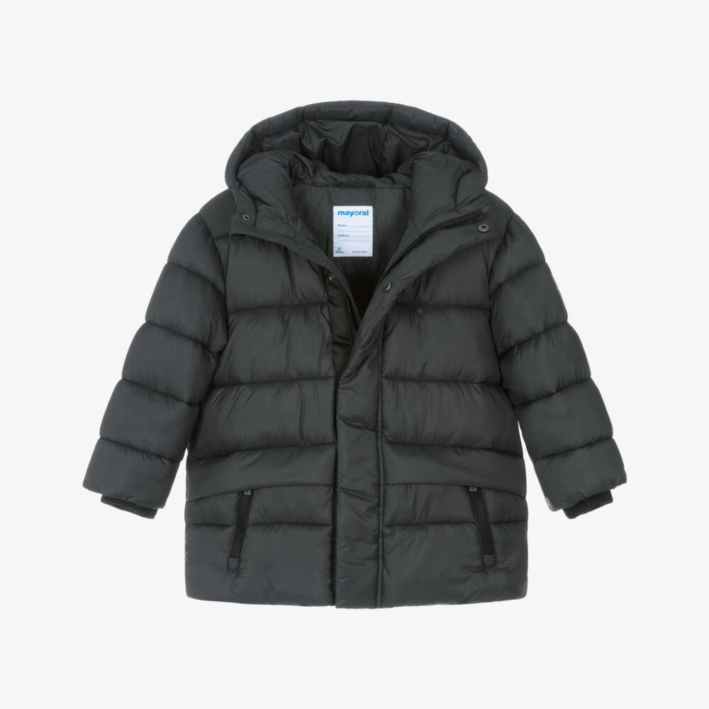 Mayoral-Boys Charcoal Hooded Puffer Jacket | Childrensalon Outlet