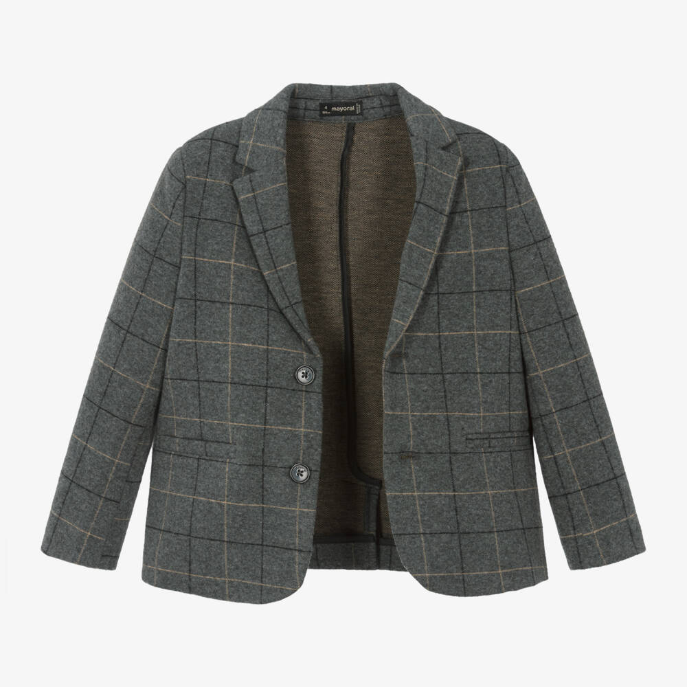 Mayoral-Boys Check Pattern Grey Blazer | Childrensalon Outlet