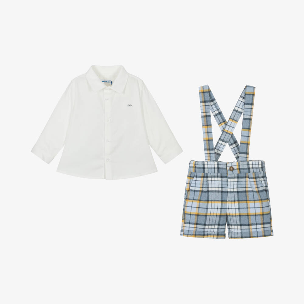 Mayoral-Boys Checked Blue Cotton Set | Childrensalon Outlet