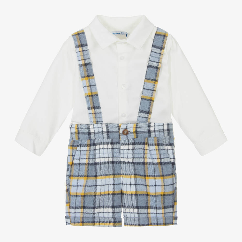 Mayoral-Boys Checked Blue Cotton Set | Childrensalon Outlet
