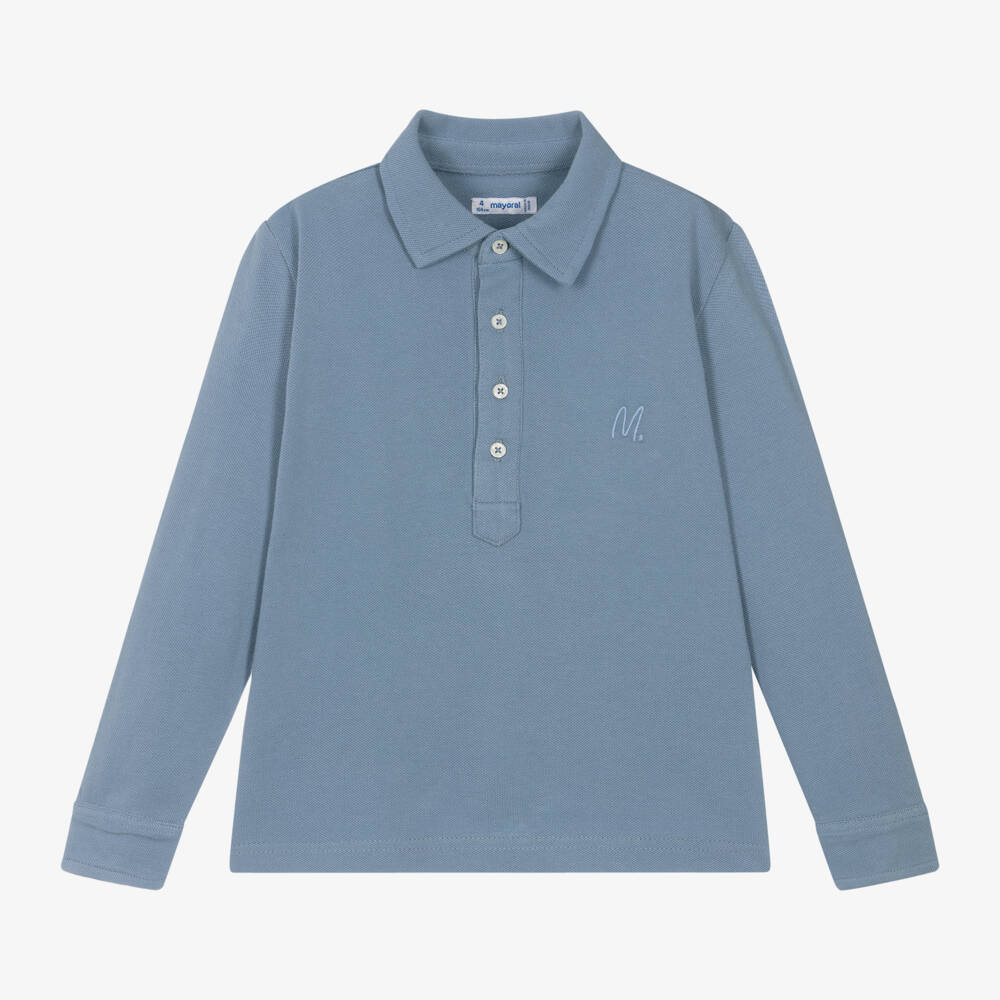 Mayoral-Boys Classic Azure Cotton Polo | Childrensalon Outlet