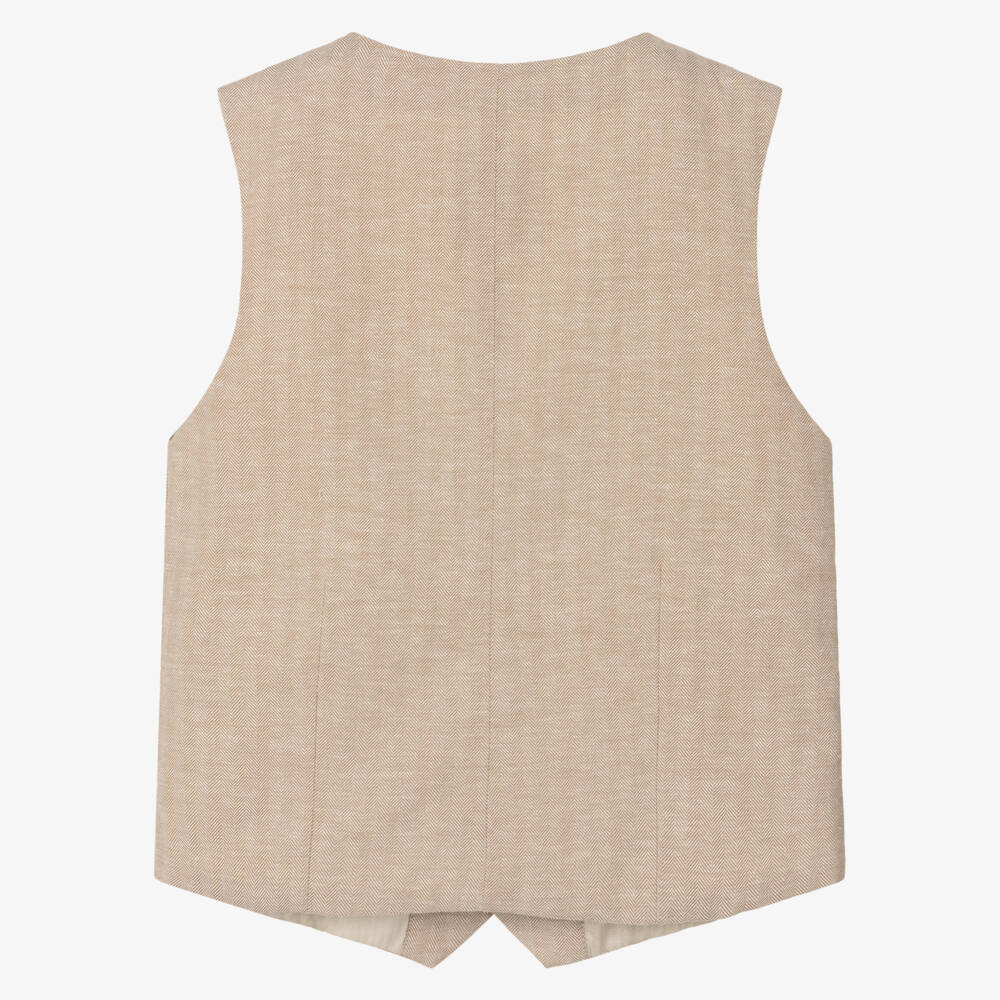 Mayoral Nukutavake-Boys Classic Beige Linen Waistcoat | Childrensalon Outlet