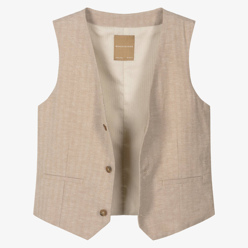 Mayoral Nukutavake-Boys Classic Beige Linen Waistcoat | Childrensalon Outlet