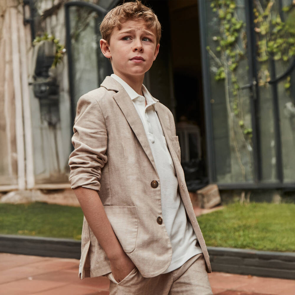 Mayoral Nukutavake-Boys Classic Beige Tailored Jacket | Childrensalon Outlet