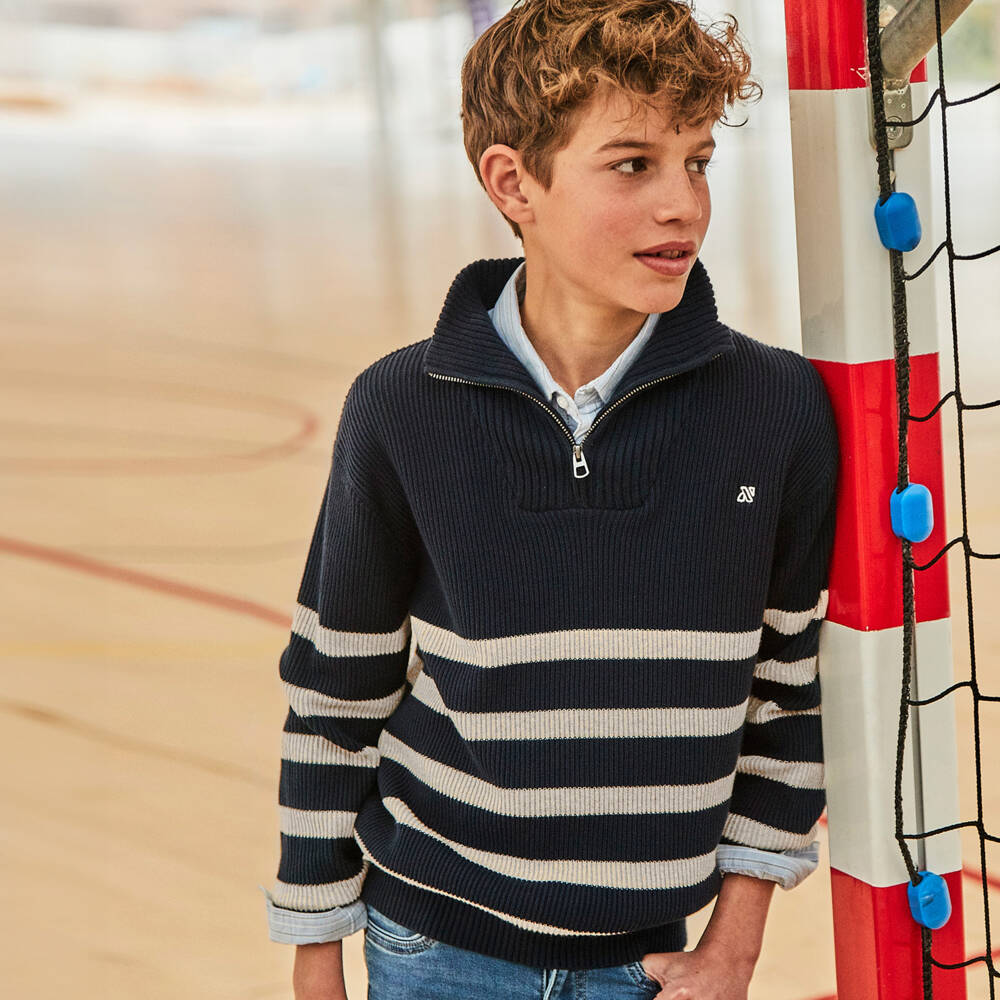 Mayoral Nukutavake-Boys Classic Blue Striped Knit Sweater | Childrensalon Outlet