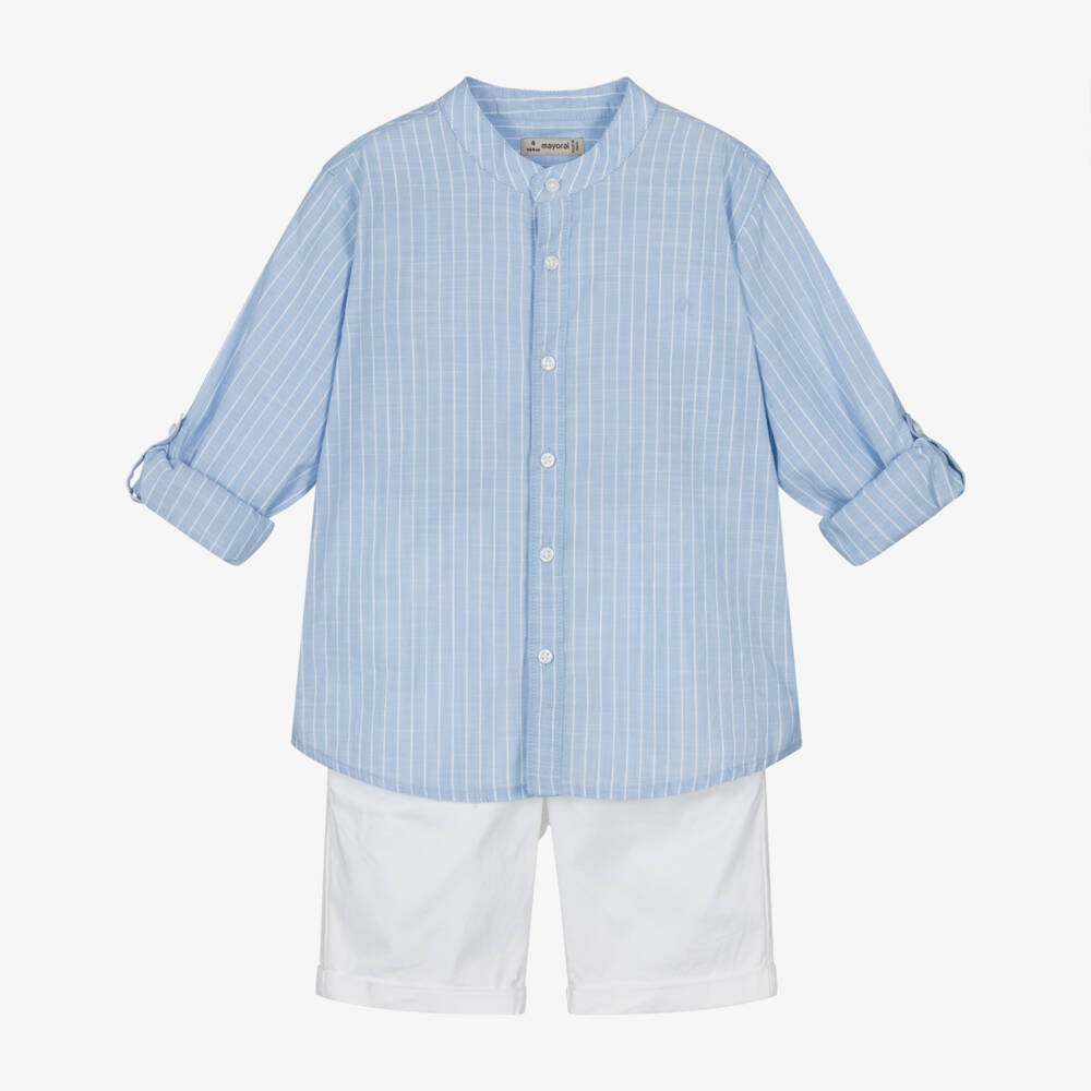 Mayoral-Boys Classic Blue Striped Short Set | Childrensalon Outlet