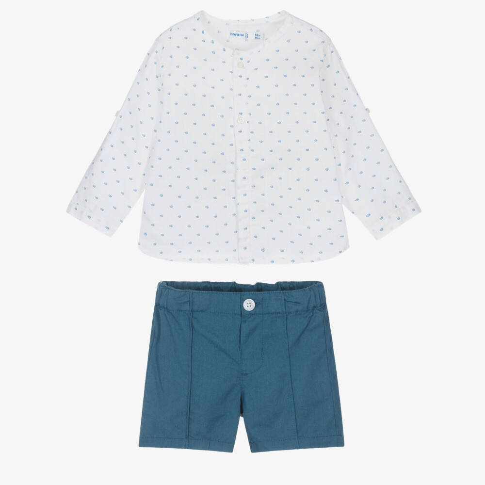 Mayoral-Классический синий и белый льняной комплект для мальчиков | Childrensalon Outlet