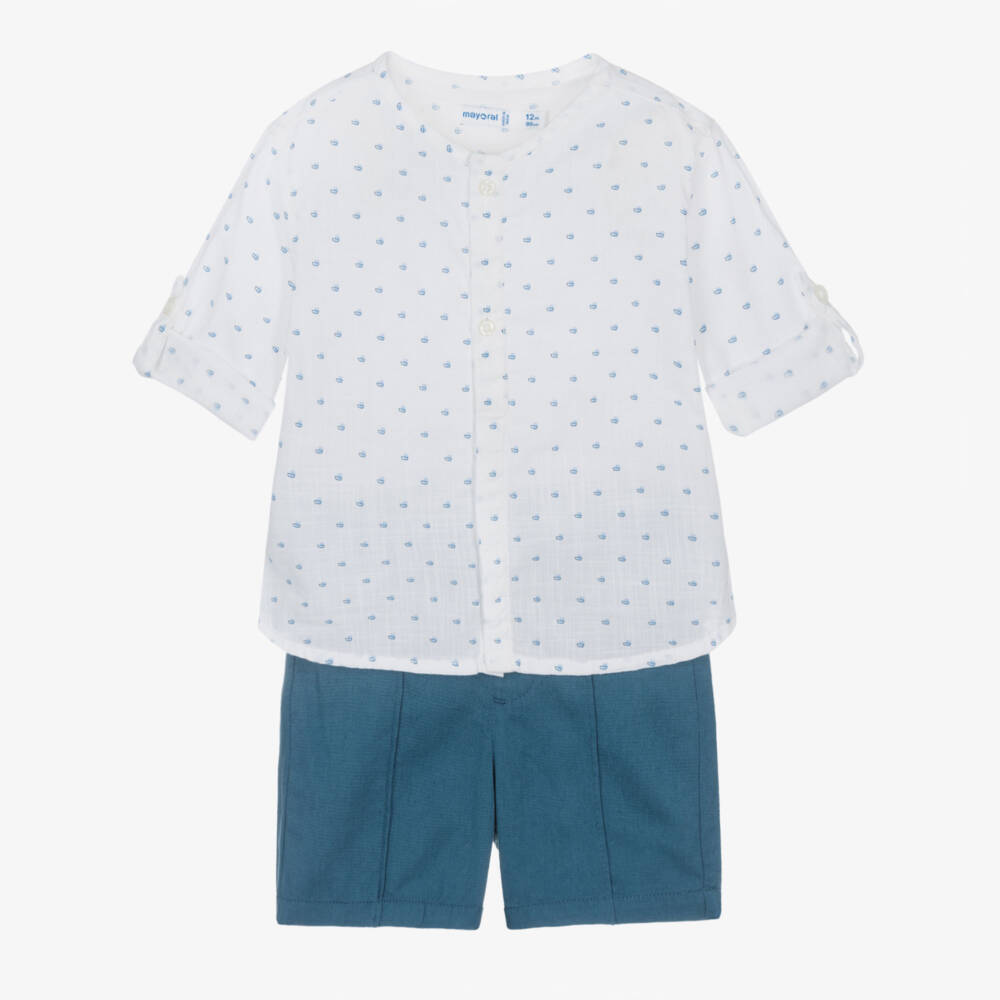 Mayoral-Boys Classic Blue & White Linen Ensemble | Childrensalon Outlet
