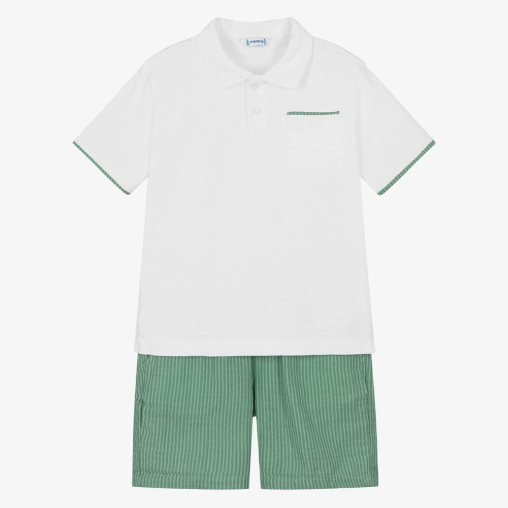 Mayoral-Boys Classic Green-White Shorts Ensemble | Childrensalon Outlet