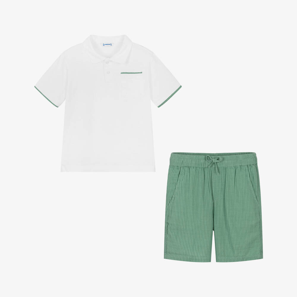 Mayoral-Boys Classic Green-White Shorts Ensemble | Childrensalon Outlet