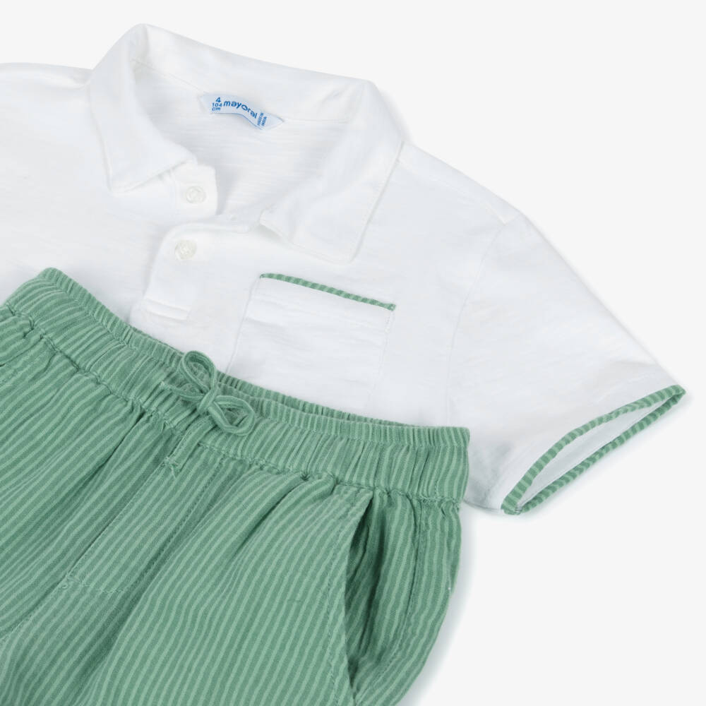 Mayoral-Boys Classic Green-White Shorts Ensemble | Childrensalon Outlet