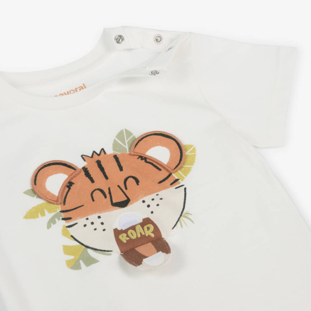 Mayoral-Классическая кремовая футболка с тигром для мальчиков | Childrensalon Outlet