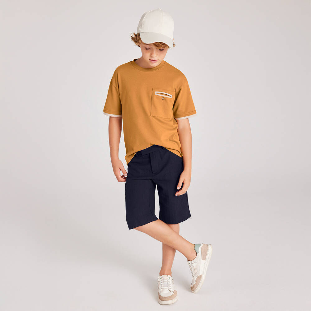 Mayoral Nukutavake-Boys Classic Navy Linen Blend Shorts | Childrensalon Outlet