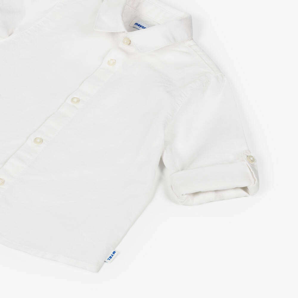 مايورال-قميص كلاسيكي أبيض من مزيج الكتان للأولاد | Childrensalon Outlet