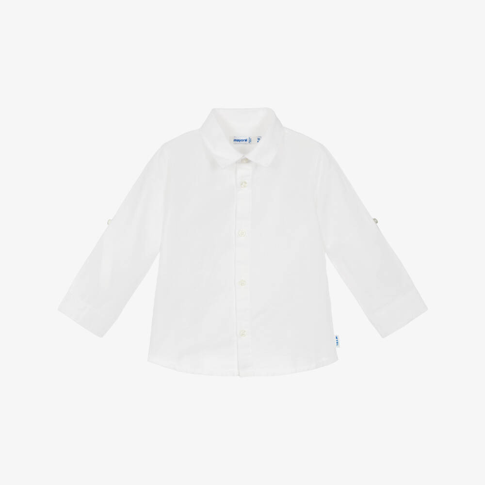 مايورال-قميص كلاسيكي أبيض من مزيج الكتان للأولاد | Childrensalon Outlet