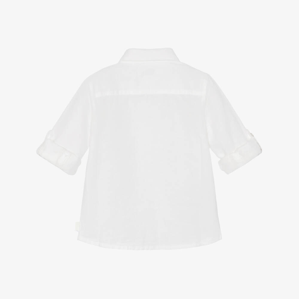 مايورال-قميص كلاسيكي أبيض من مزيج الكتان للأولاد | Childrensalon Outlet