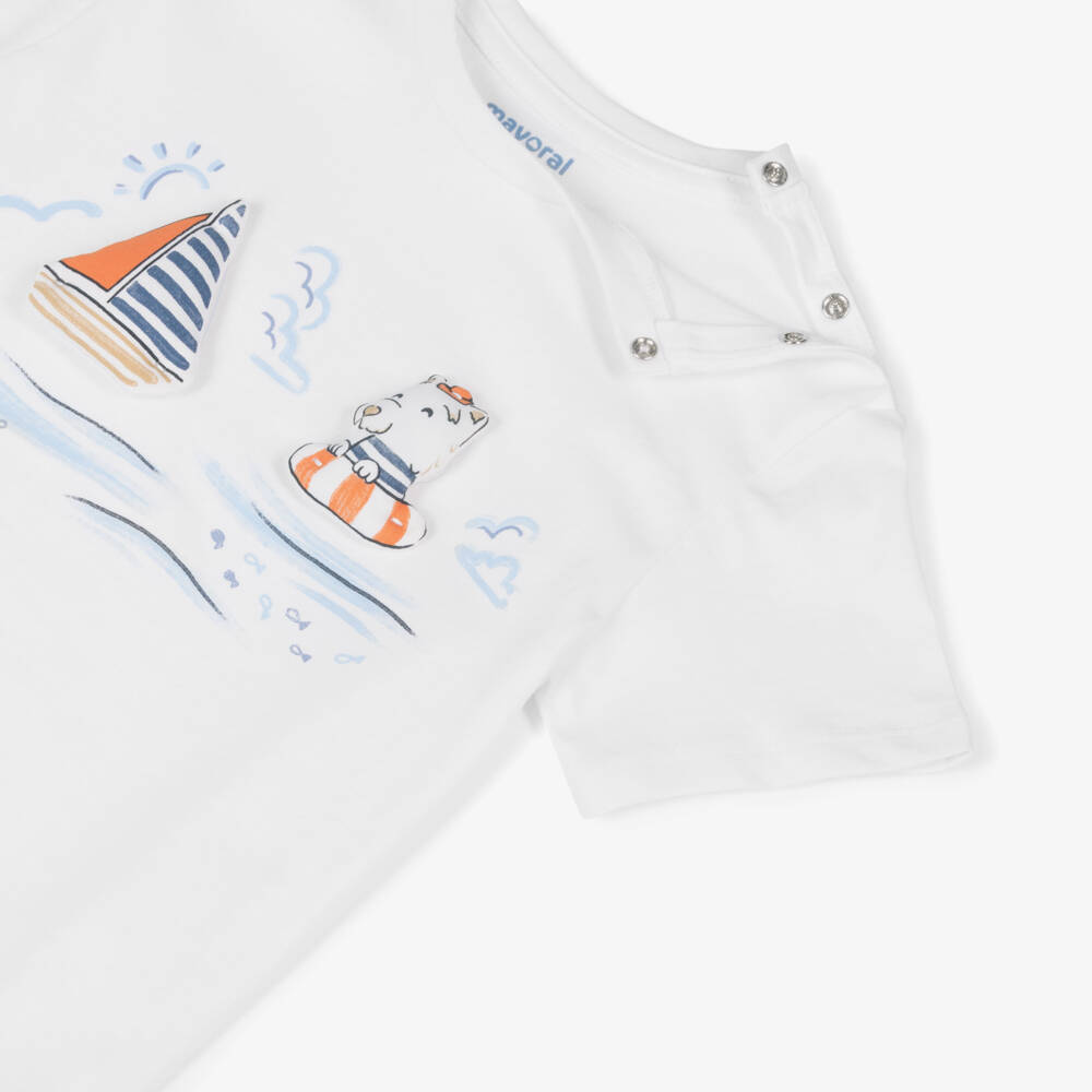 Mayoral-Boys Coastal Cotton Tee in White | Childrensalon Outlet