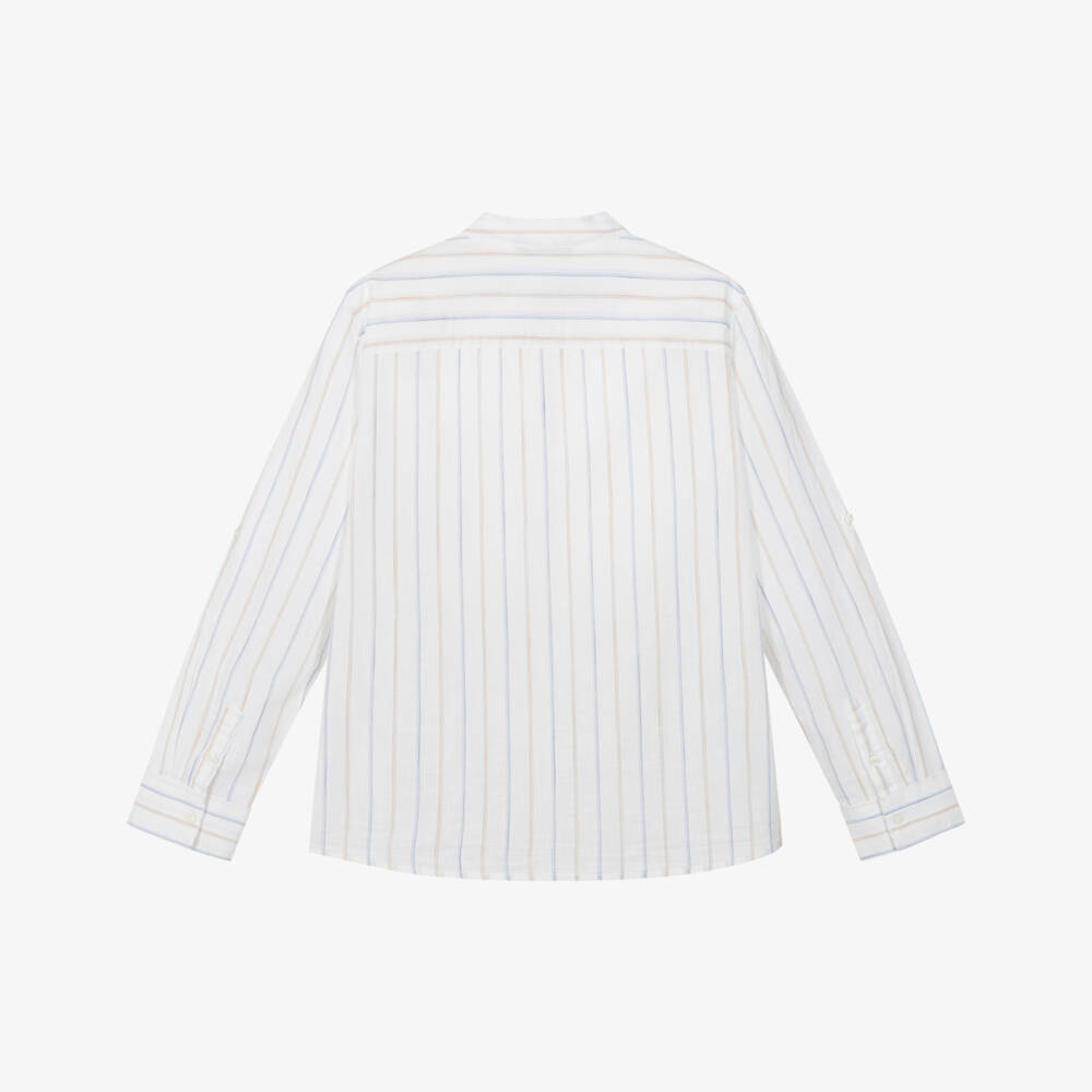 Mayoral Nukutavake-Boys Collarless Ivory Striped Shirt | Childrensalon Outlet