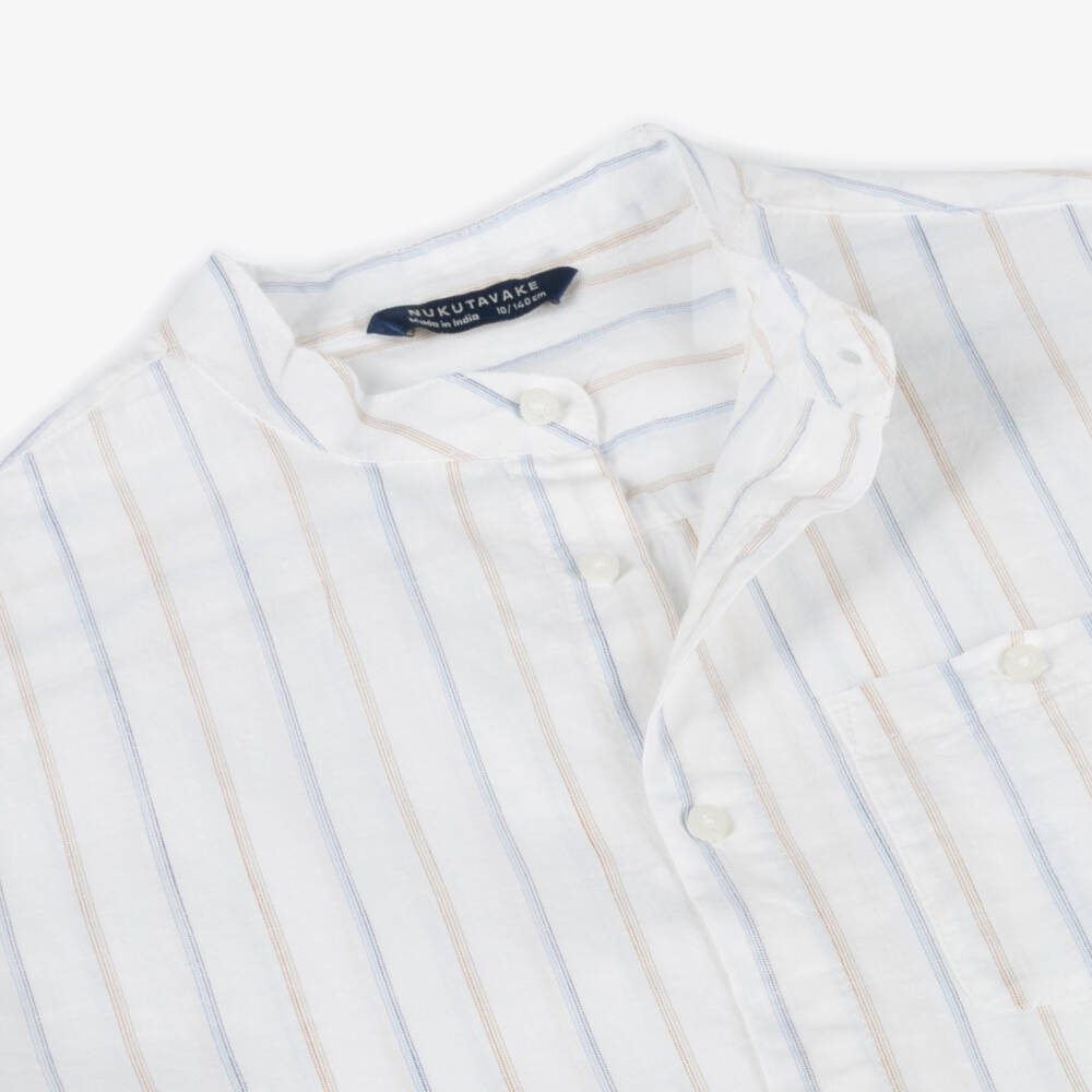 Mayoral Nukutavake-Boys Collarless Ivory Striped Shirt | Childrensalon Outlet