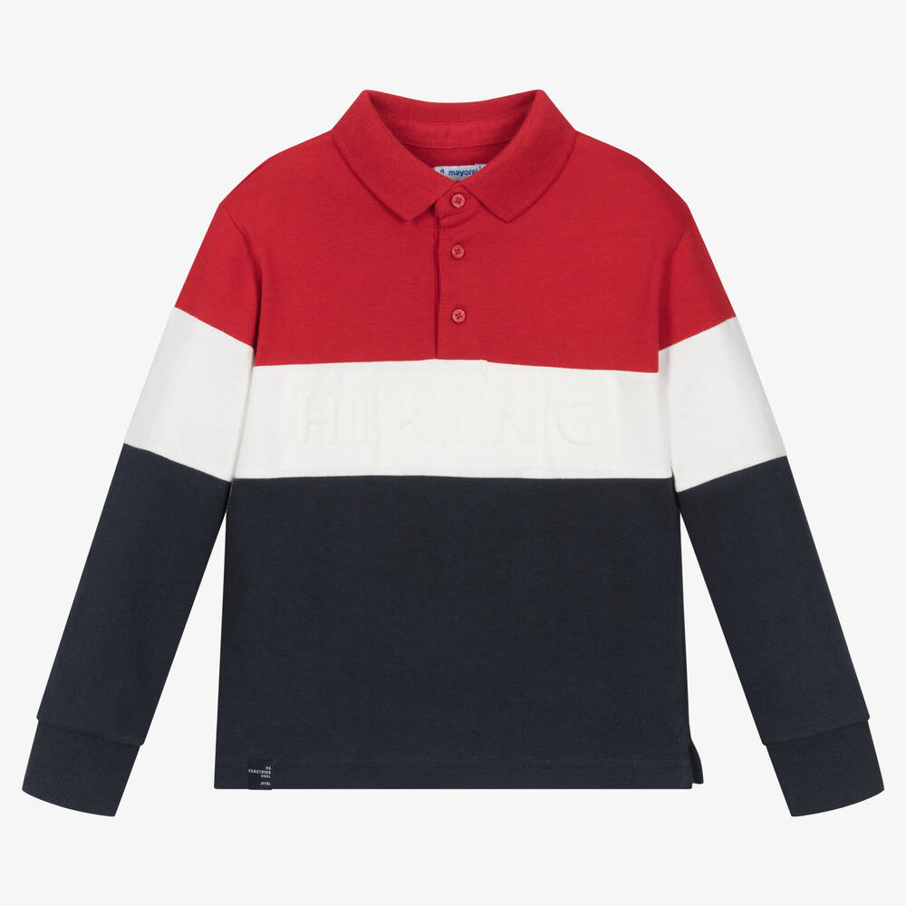 Mayoral - Boys Colourblock Cotton Polo Shirt | Childrensalon