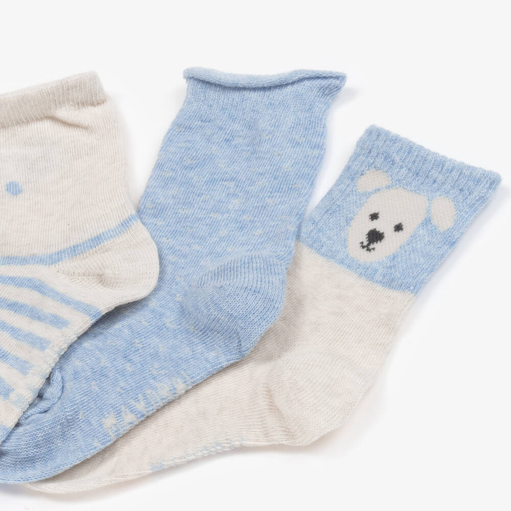 Mayoral-Boys Cotton Blue Bear Socks Set | Childrensalon Outlet