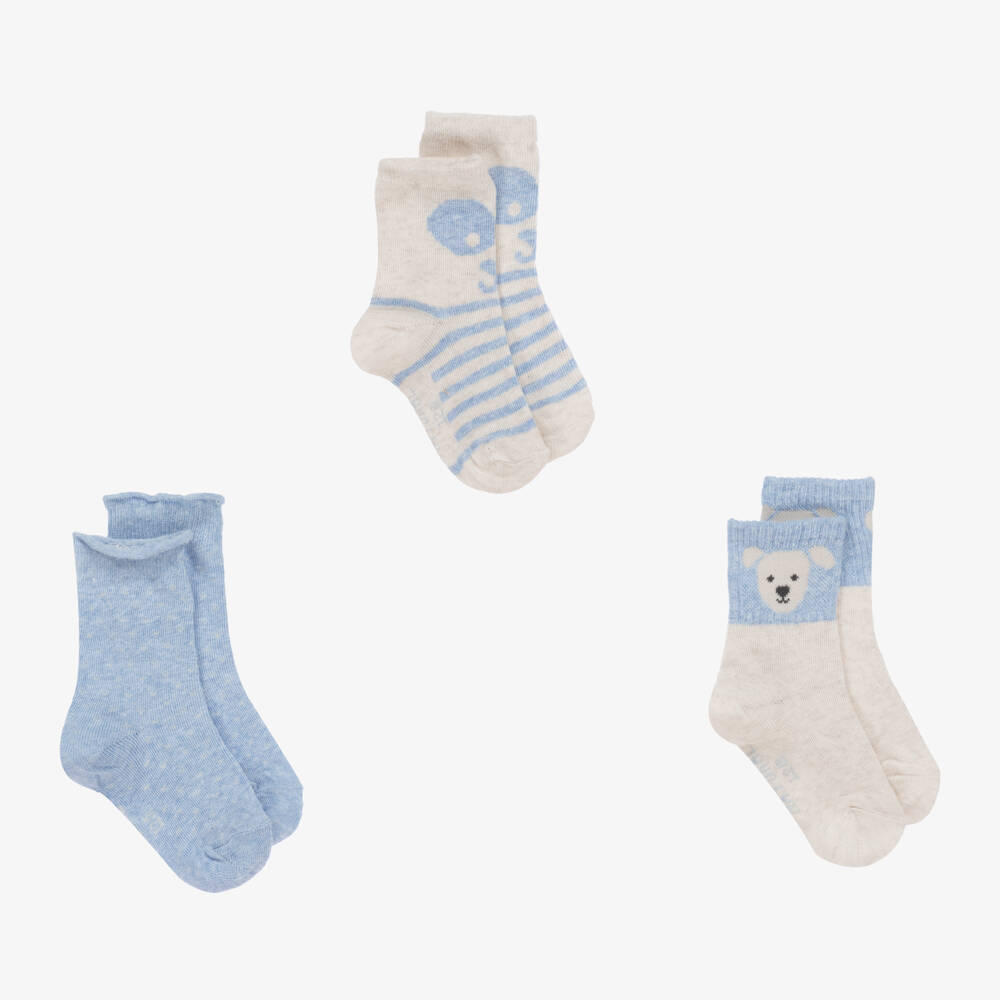 Mayoral-Boys Cotton Blue Bear Socks Set | Childrensalon Outlet
