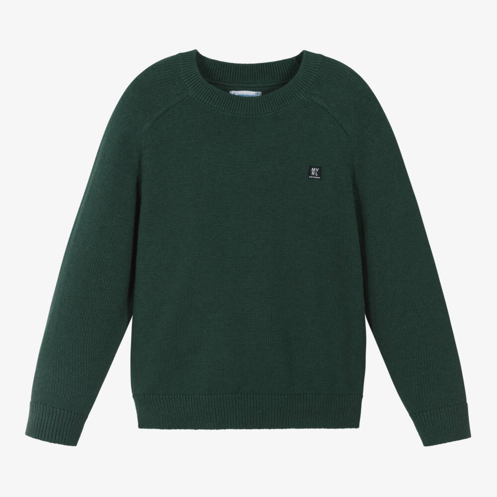 Mayoral-Boys Cotton Green Knit Jumper | Childrensalon Outlet