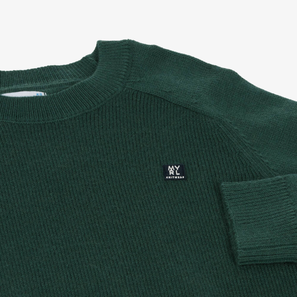 Mayoral-بلوفر مزيج قطن محبوك لون أخضر داكن للأولاد | Childrensalon Outlet