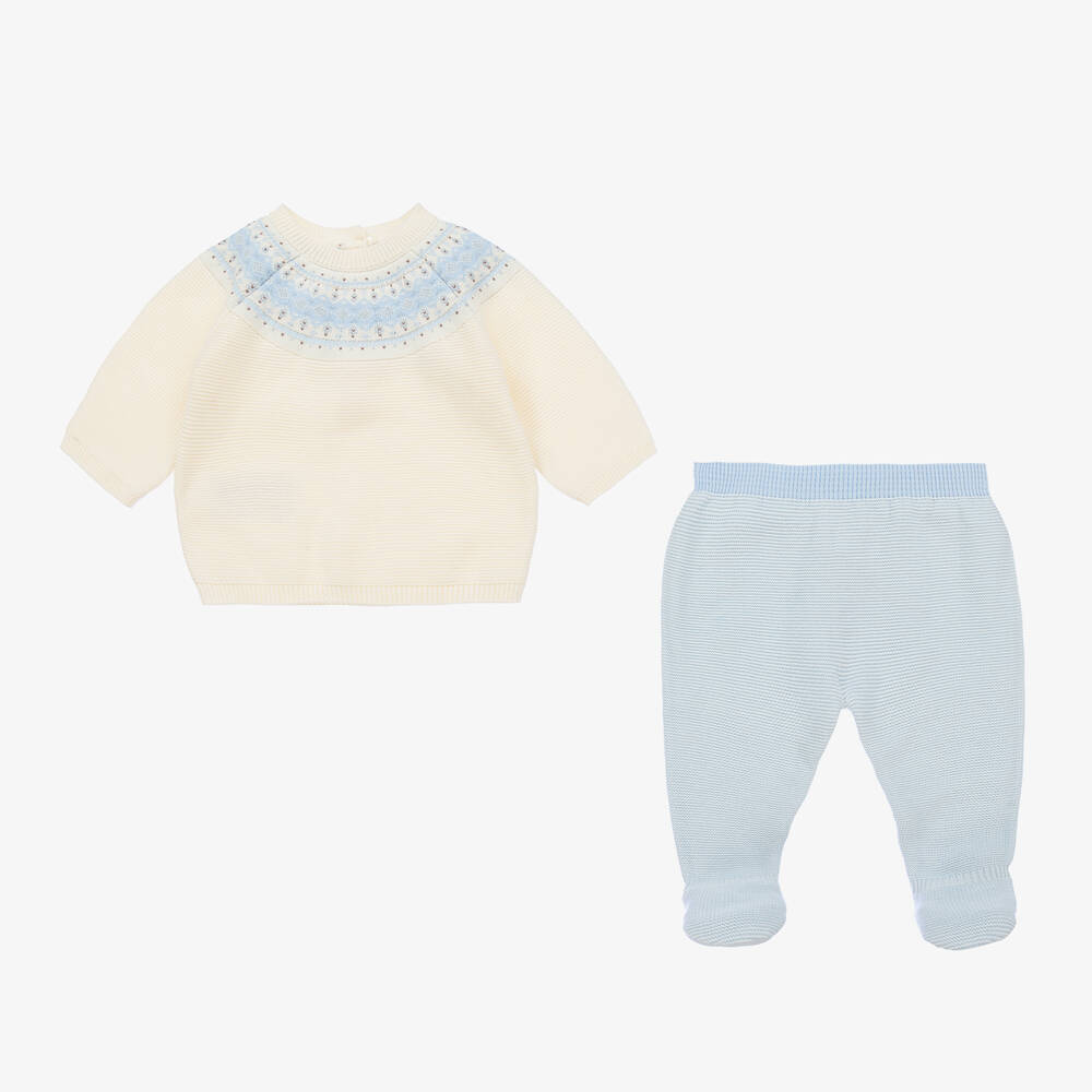 Mayoral-Кремовый трикотажный топ и голубые штанишки | Childrensalon Outlet